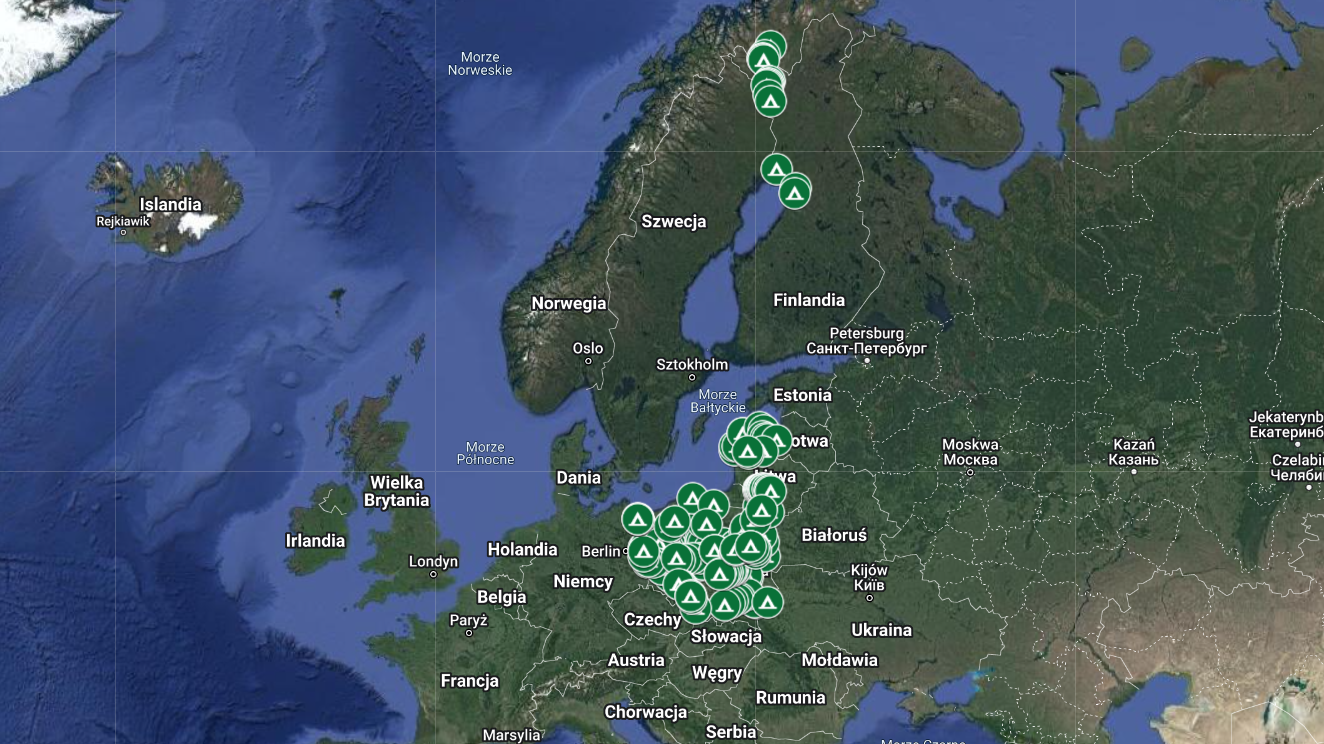 Widok na mapę biwakową w Google Maps